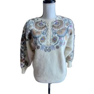 Vintage 90s dolman sleeves angora beaded granny sweater size M